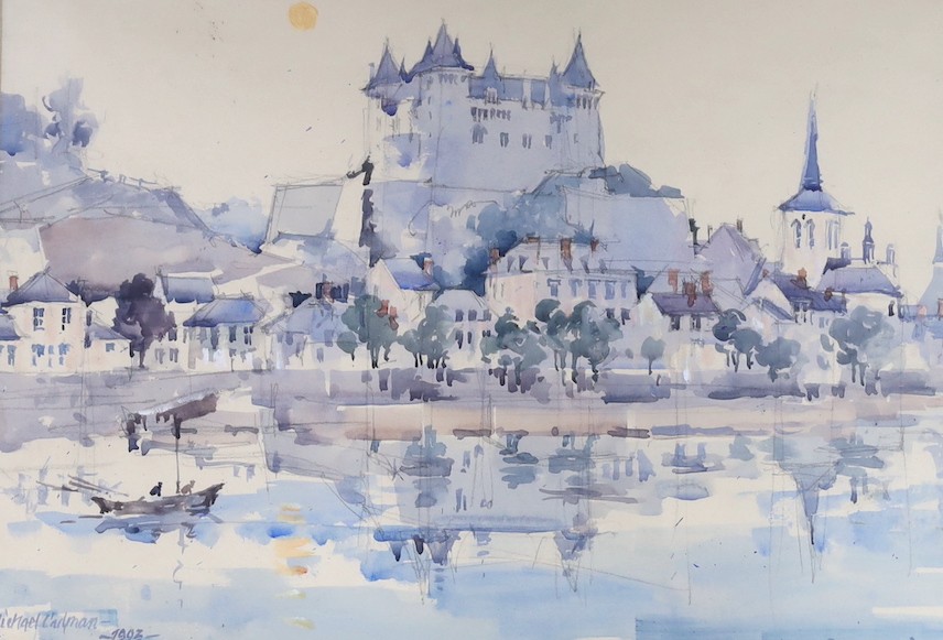 Michael Lawrence Cadman (1920-2010), two watercolours, Night scene, London street and Saumac Loire, signed and dated 2004/1993, 41 x 29cm and 34 x 48cm